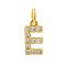 Brass Cubic Zirconia Pendants with Jump Rings, Real 18K Gold Plated, Letter E, 15x8.4x2.2mm, Hole: 2.8mm