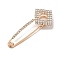 Zinc Alloy Brooch, with Resin Rhinestone, Light Gold, Square, 59.5x23.5x9mm