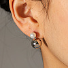 Two Tone 304 Stainless Steel & Plastic Pearl Stud Dangle Earrings WGF19D0-03-2