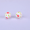 Printed Round with Flower Pattern Silicone Focal Beads SI-JX0056A-169-1