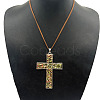 Eco-friendly Zinc Alloy & Natural Chip Unakite Handmade Cross Pendant Cord Necklaces for Women Men RL5831-2-1