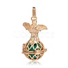 Golden Plated Brass Hollow Round Cage Pendants KK-J251-09G-2