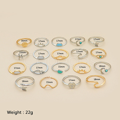 19Pcs 19 Styles Alloy & Resin Cuff Rings/Finger Rings Sets for Women FS-WGA4364-01-1