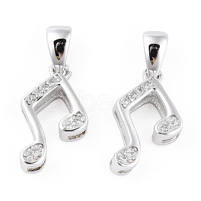 Rhodium Plated 925 Sterling Silver Micro Pave Clear Cubic Zirconia Musical Note Charms wit S925 Stamp STER-T007-30P-1