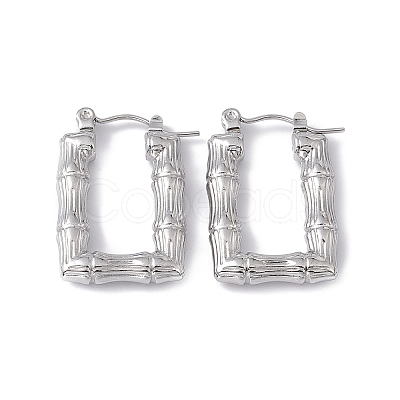 Tarnish Resistant 304 Stainless Steel Rectangle with Bamboo Hoop Earrings for Women EJEW-G314-09P-1