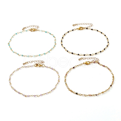 Faceted Round Natural Gemstone Beaded Anklets AJEW-AN00360-1