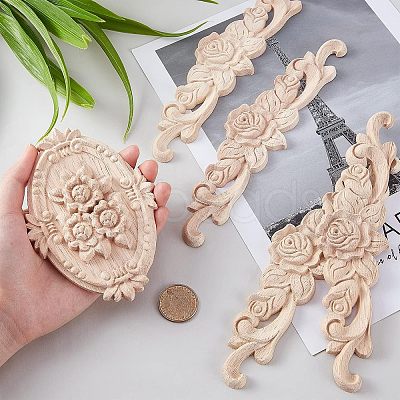 5Pcs Rubber Wood Carved Onlay Applique Craft WOOD-FH0001-85-1
