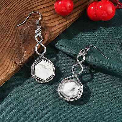 Hexagon Natural Howlite Dangle Earrings EJEW-K298-01P-05-1