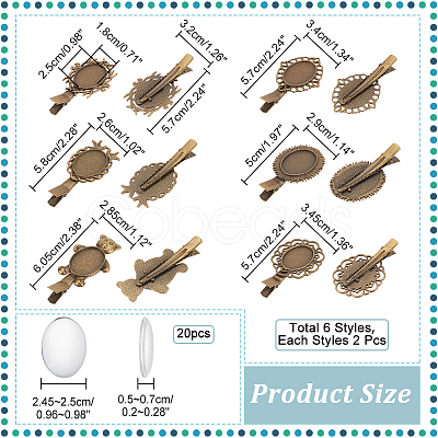 12Pcs 6 Styles Vintage Iron Alligator Hair Clip Findings FIND-NB0004-41-1