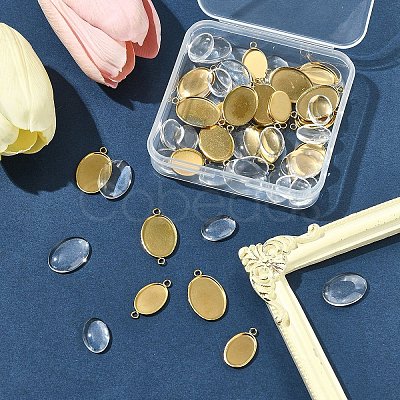 DIY Oval 304 Stainless Steel Cabochon Connector & Pendant Making Kits DIY-FS0008-31-1