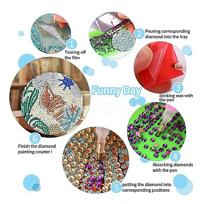 DIY Marine Animal Theme Diamond Painting Round Wood Cup Mat Kits LS-DIY-H163-06-1