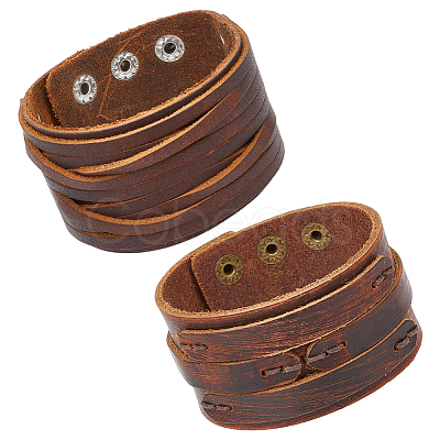 2Pcs 2 Styles Cowhide Leather Bracelets BJEW-CL0003-34A-1