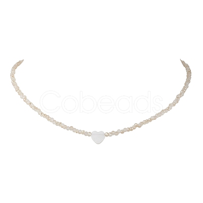 Glass Beads with Shell Heart Necklaces NJEW-JN04681-03-1