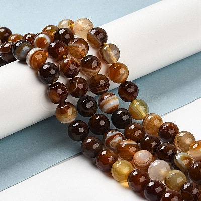 Natural Striped Agate/Banded Agate Beads Strands G-A246-8mm-10-1