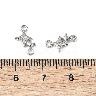 SHEGRACE Brass Micro Pave Clear Cubic Zirconia Double Star Links Connector Charms XGRQ2O669-454P-1