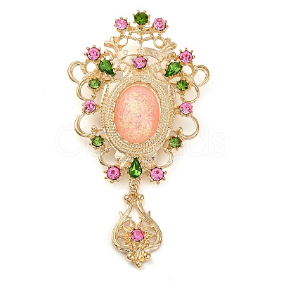 Baroque Flower Fern Green & Rose Rhinestone Brooch Pin JEWB-Z031-12KCG-1