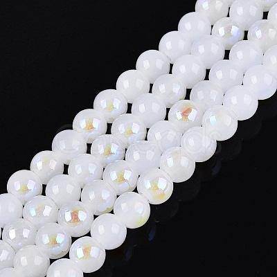 Electroplate Imitation Jade Glass Beads Strands EGLA-Q132-6MM-01B-01-1