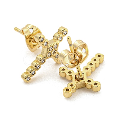 Brass Micro Pave Cubic Zirconia Ear Studs EJEW-P261-25D-G-1