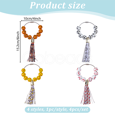 4Pcs 4 Styles Wood Sports Ball Beads Pendant Decoration HJEW-DR00052-1
