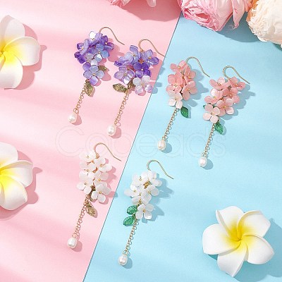 Shell Pearl Dangle Earrings EJEW-TA00617-1