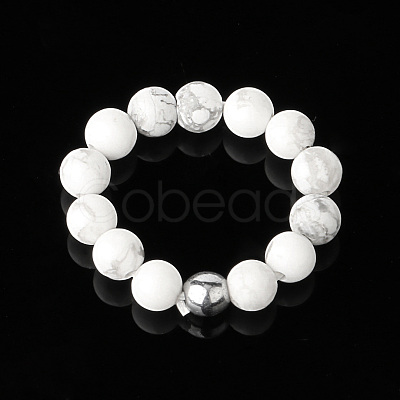 4MM Round Natural Howlite Beaded Stretch Rings VM0712-11-1