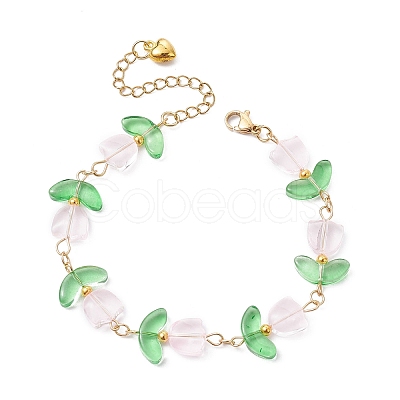 Glass Flower Beaded Bracelets BJEW-JB09788-01-1