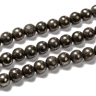Natural Pyrite Beads Strands G-L031-6mm-01-1