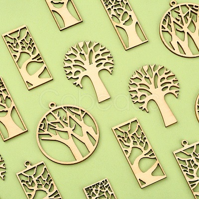 100Pcs Wood Pendants WOOD-CJ0001-62-1