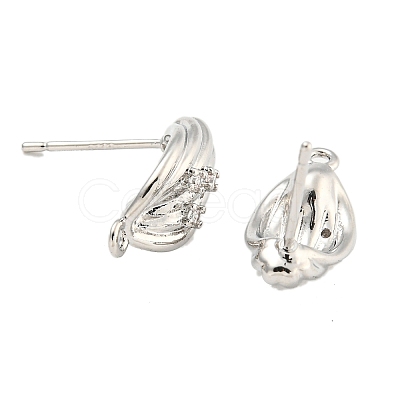 Brass Micro Pave Cubic Zirconia Stud Earring Findings KK-U015-07P-1
