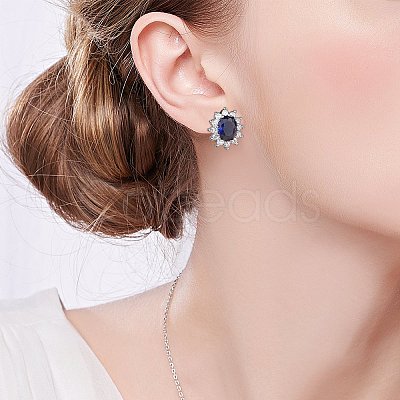Cubic Zirconia Oval Pendant Necklace & Link Bracelet & Cuff Ring & Stud Earrings SJEW-SZC0001-01C-1