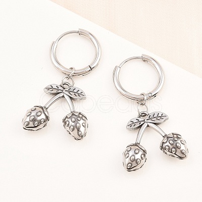 316 Surgical Stainless Strawberry Hoop Earrings EJEW-C160-11B-1