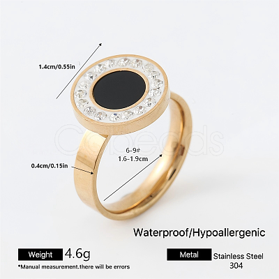 304 Stainless Steel Rhinestone Finger Rings for Couple CR2067-1-1