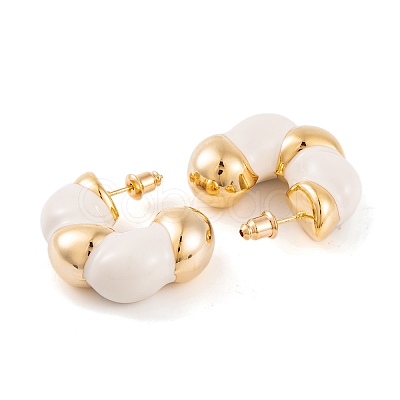 C-Shaped Brass Enamel Stud Earrings for Women EJEW-G391-19G-04-1