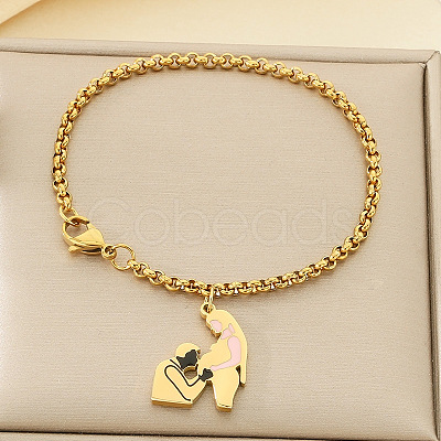 Mother's Day 304 Stainless Steel Enamel Charm Bracelets WG05AE3-03-1