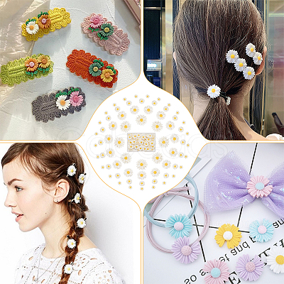100Pcs 4 Styles Flatback Hair & Costume Accessories Ornaments Resin Flower Daisy Cabochons CRES-NB0001-37B-1