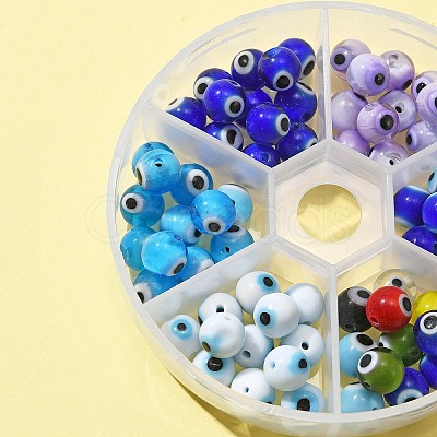 72Pcs 6 Colors Handmade Evil Eye Lampwork Bead LAMP-FS0001-05-1