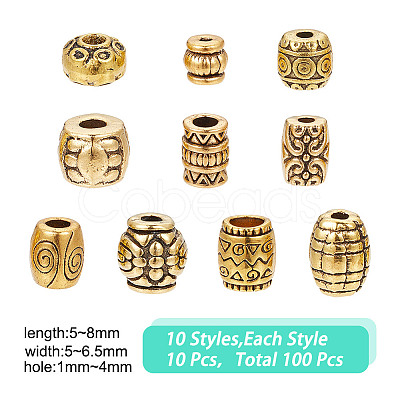 HOBBIESAY 100Pcs 10 Styles Tibetan Style Alloy Beads FIND-HY0003-50-1