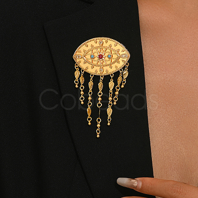 Vintage Brass Micro Pave Cubic Zirconia Filigree Evil Eye Dangle Brooches VX2385-1