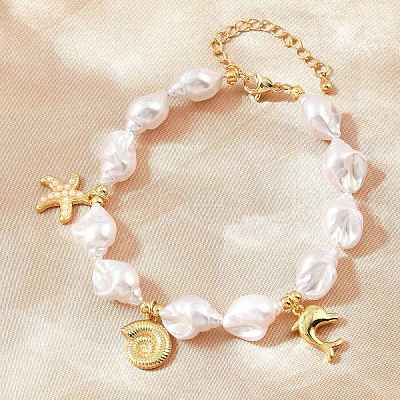 Ocean Brass Starfish Dolphin Charm Bracelets for Women KK-CBA68DA-05G-1