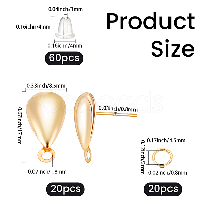 Teardrop Brass Stud Earring Findings KK-CN0003-40-1