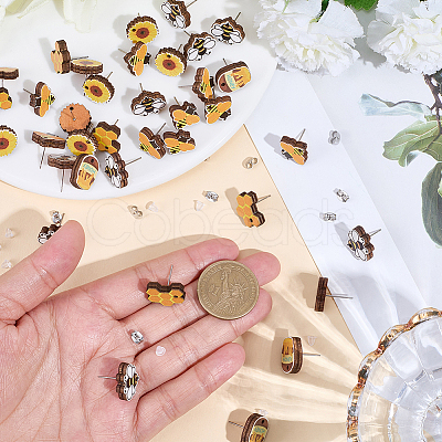 60Pcs 5 Styles Bee Theme Wooden Stud Earrings FIND-SC0020-61-1