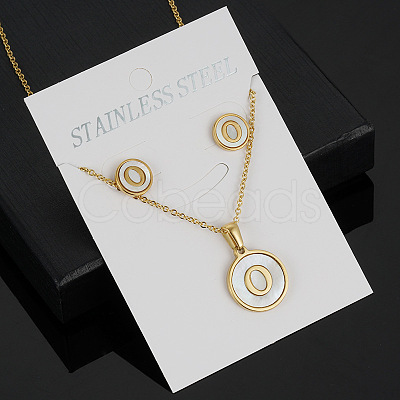 304 Stainless Steel with Natural Shell Pendant Necklaces & Stud Earrings Sets FS-WG5FD70-15-1