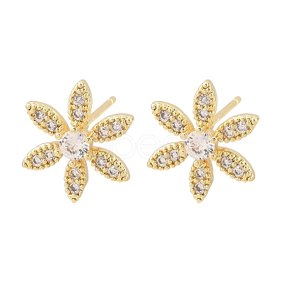 Flower Brass Micro Pave Clear Cubic Zirconia Stud Earrings EJEW-F400-01B-G-1