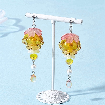 Jellyfish 304 Stainless Steel Shell Pearl Dangle Stud Earrings EJEW-TA00773-03-1