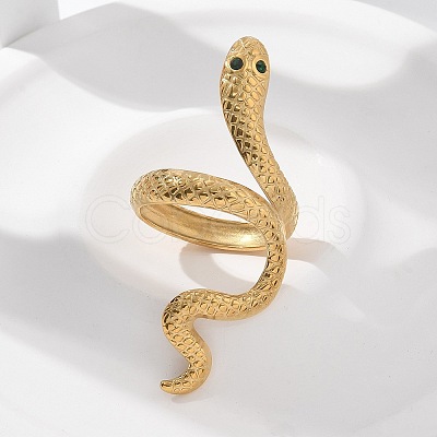 304 Stainless Steel Rhinestone Snake Open Cuff Rings RJEW-A052-07G-1