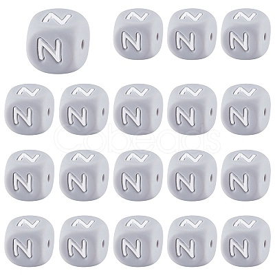 20Pcs Grey Cube Letter Silicone Beads 12x12x12mm Square Dice Alphabet Beads with 2mm Hole Spacer Loose Letter Beads for Bracelet Necklace Jewelry Making JX436N-1