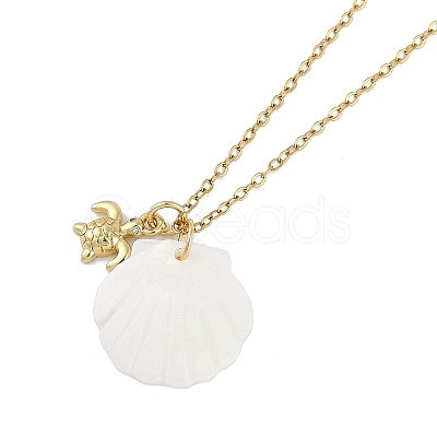 Summer Beach Brass Cubic Zirconia Sea Animal Pendant Necklaces for Women NJEW-B118-03G-01-1