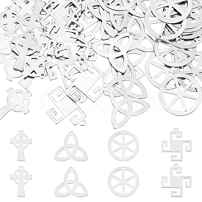 80Pcs 4 Style 201 Stainless Steel Pendants STAS-DC0006-40-1