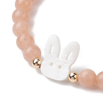 Cute Rabbit Shell & Natural Mixed Gemstone Beaded Stretch Bracelets for Women BJEW-JB11040-1