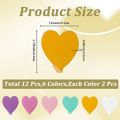 12Pcs 6 Colors Iron Heart-shaped Adhesive Hook AJEW-CN0005-59A-1